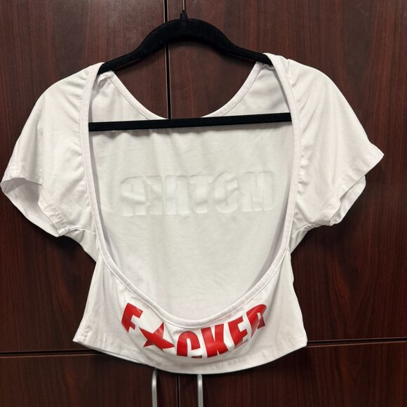 White "Mother F*cker" Backless Crop Top - Women's Large - Picture 2 of 2